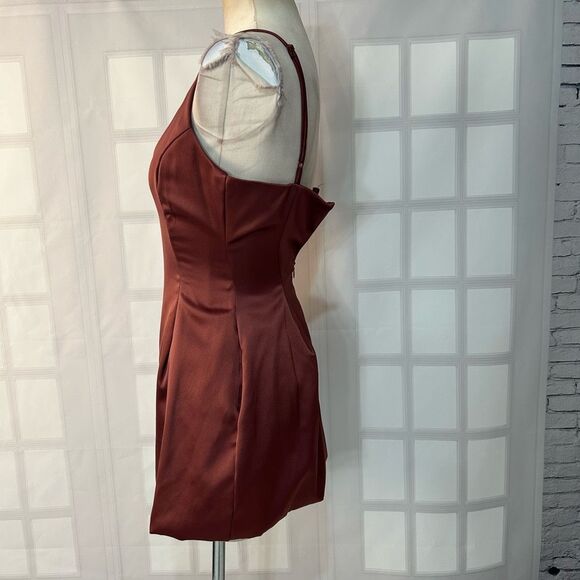 Attached brown satin mini Dress with pockets size XS - Picture 5 of 10